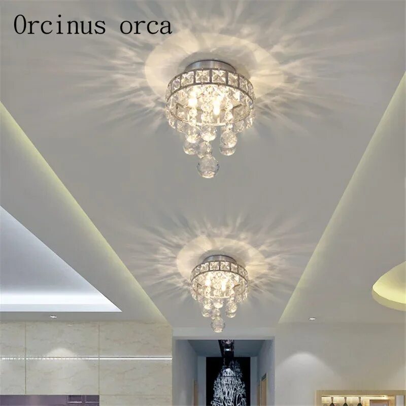 Потолок с двумя люстрами фото Led luxury crystal lamp circular ceiling hall lamp porch corridor lamp Postage f