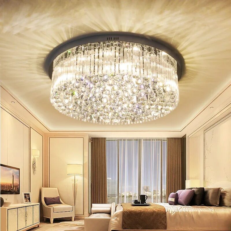 Потолок с двумя люстрами фото Living Room Lights Crystal Lamps Round Ceiling Lamps Modern Simple Bedroom Light