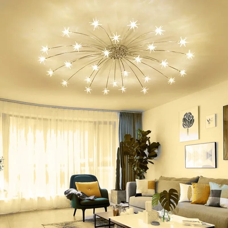 Потолок с двумя люстрами фото Modern Led Ice Flower Ceiling Lamp Gold/silver Living Room Chandeliers Bedroom L