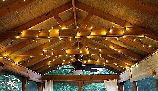 Потолок в беседке варианты Join Me In The Screened Porch Patio string lights, Porch lighting, Outdoor kitch