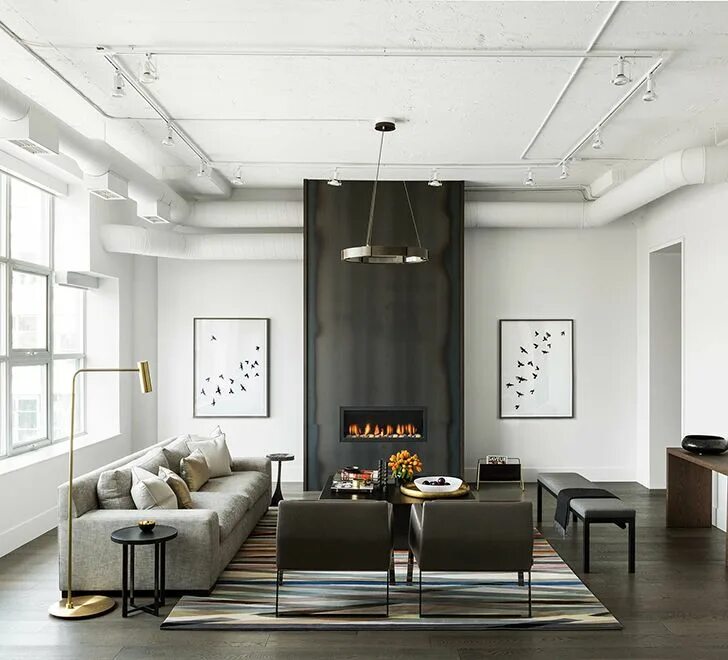 Потолок в гостиной в стиле лофт Un appartement au style raffiné et industriel - A part ça ... Luxury living room