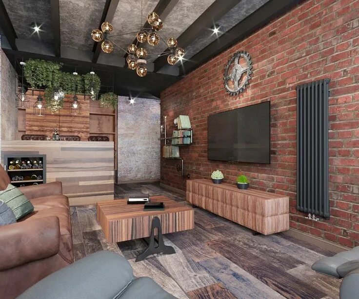 Потолок в стиле лофт своими руками Лофт потолок Industrial interior design, Brick living room, Loft apartment indus