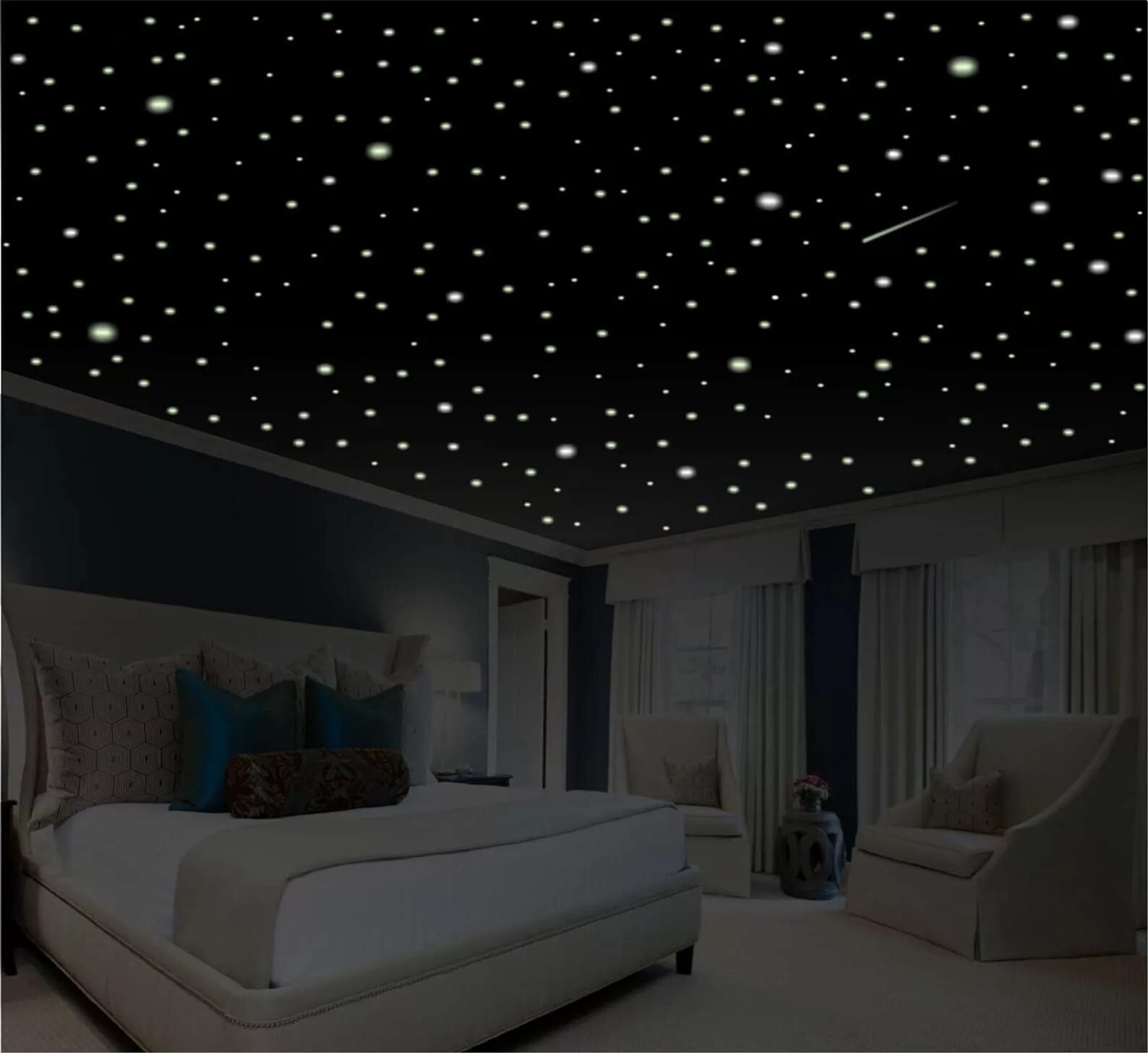 Потолок звездное небо фото Décoration romantique de la chambre à coucher, Lueur dans les étoiles noires 486