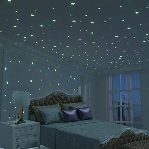 Потолок звездное небо фото цена Glow in The Dark Stars Wall Stickers, Adhesive Dots and Moon for Starry Sky, Gal