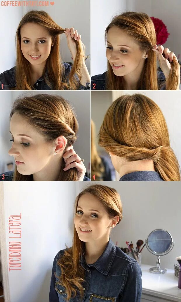 Повседневная прическа на длинные волосы без челки Tutorial: 3 penteados fáceis para o dia-a-dia Penteados fáceis, Penteados e Maqu