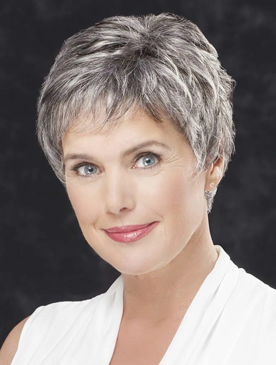 Повседневные короткие стрижки для женщин Lace Front Straight 4" Cropped Grey Hair Wigs (SKU: XW04001) Grey hair wig, Hair