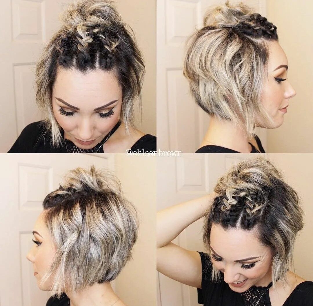 Повседневные прически на каре в домашних условиях Pin on Beauty Cute hairstyles for short hair, Braids for short hair, Short hair 
