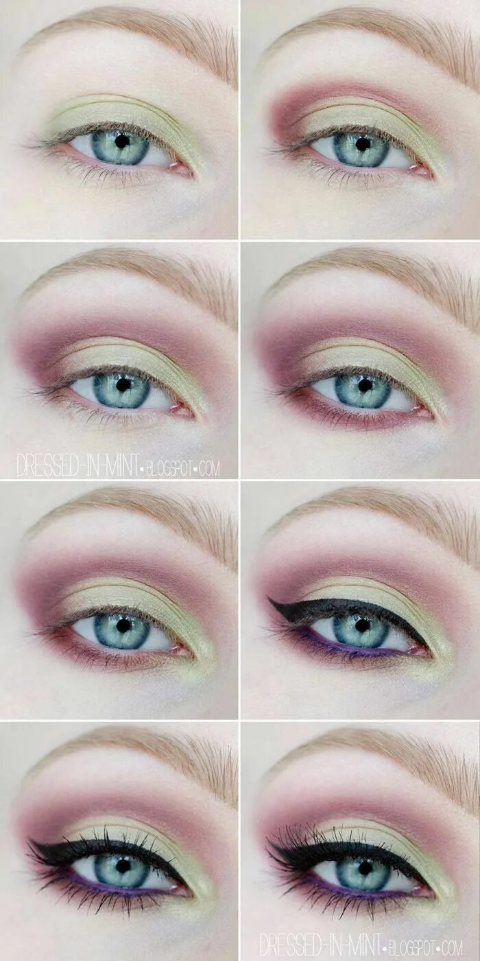 Повседневный макияж для светлых глаз Purlpe and lightest green gradient eye makeup tutorial Colorful eye makeup, Eye 