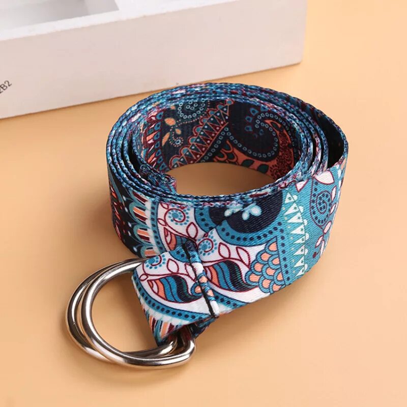 Пояс тканевый женский народный стиль Double Loop Canvas Color Printed Belt Folk-custom Belt Designer Tactical Waistba