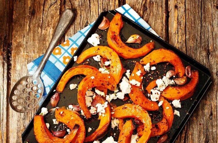 Поза пряная тыква фото Roasted pumpkin wedges with feta and thyme Tesco Real Food Receta