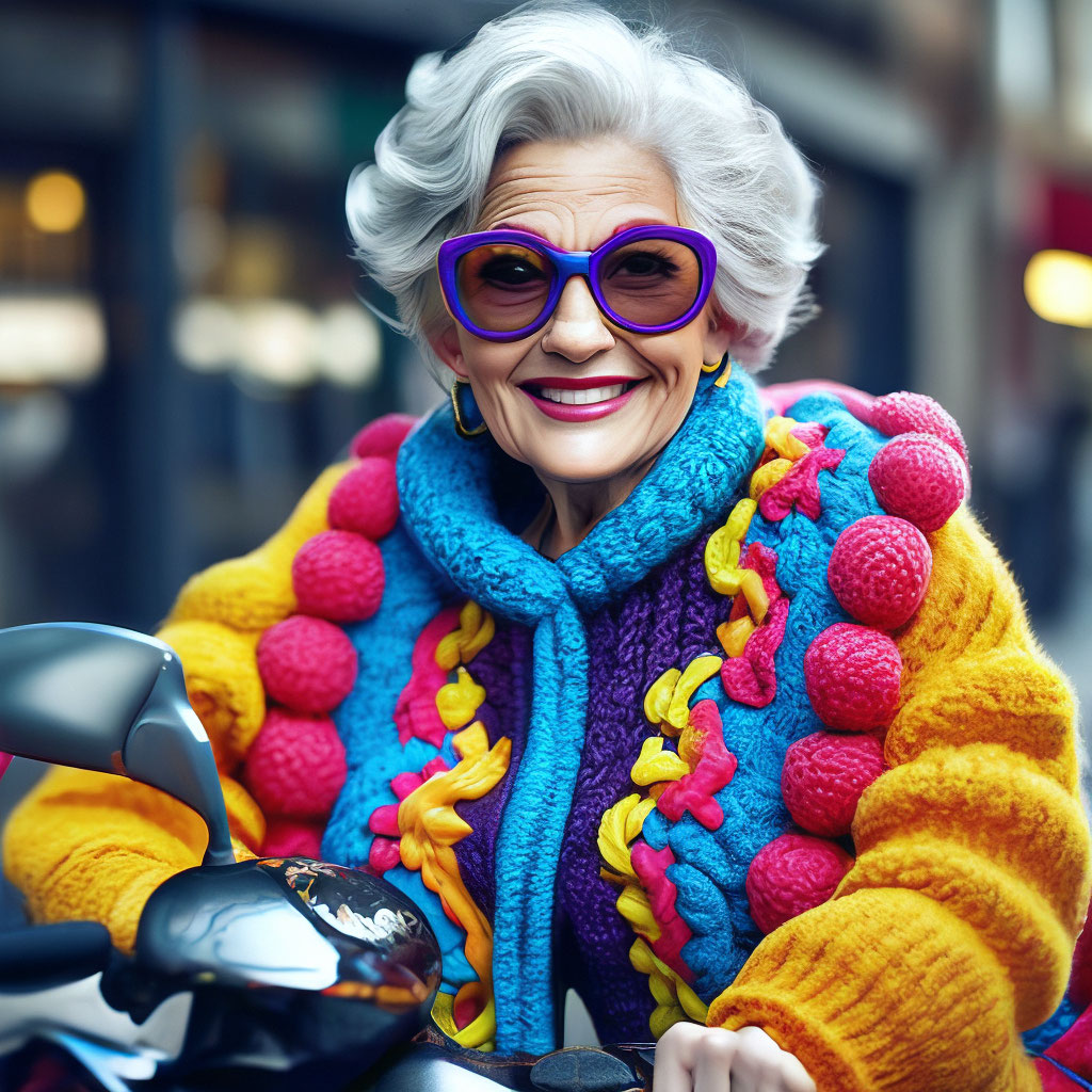 Поздравление модная бабушка в тренде "Very fashionable granny, crazy urban ." - image created in Shedevrum