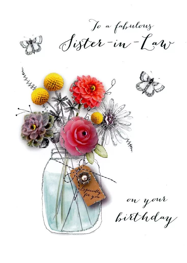 Поздравление с днем рождения женщине картинки стильные Sister-In-Law Birthday Embellished Greeting Card Cards in 2023 Sister birthday c