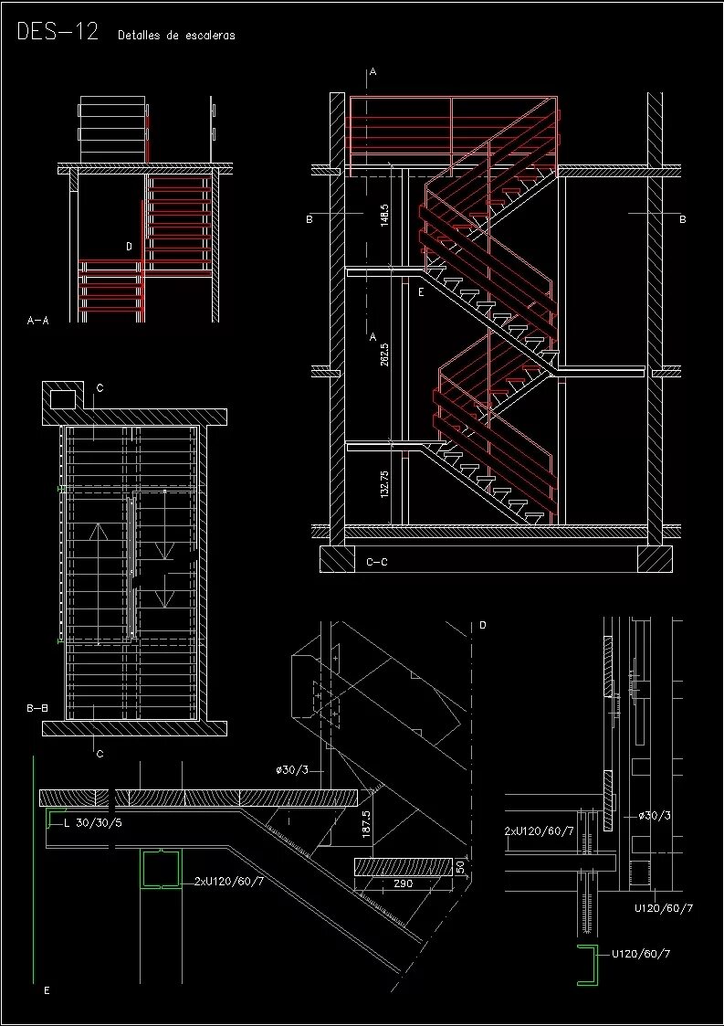 Пожарная лестница чертеж dwg Plans Detailing Stairways DWG Plan for AutoCAD * Designs CAD