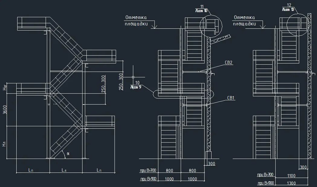 Пожарная лестница чертеж dwg Серия 1.450.3-7.94 - Чертежи и 3D модели металлических лестниц, площадок и ограж