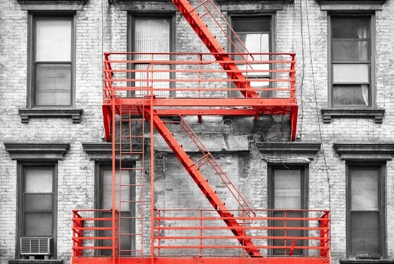 Пожарная лестница на доме в челябинске фото Residential Building Fire Escape in New York City. Stock Photo - Image of retro,