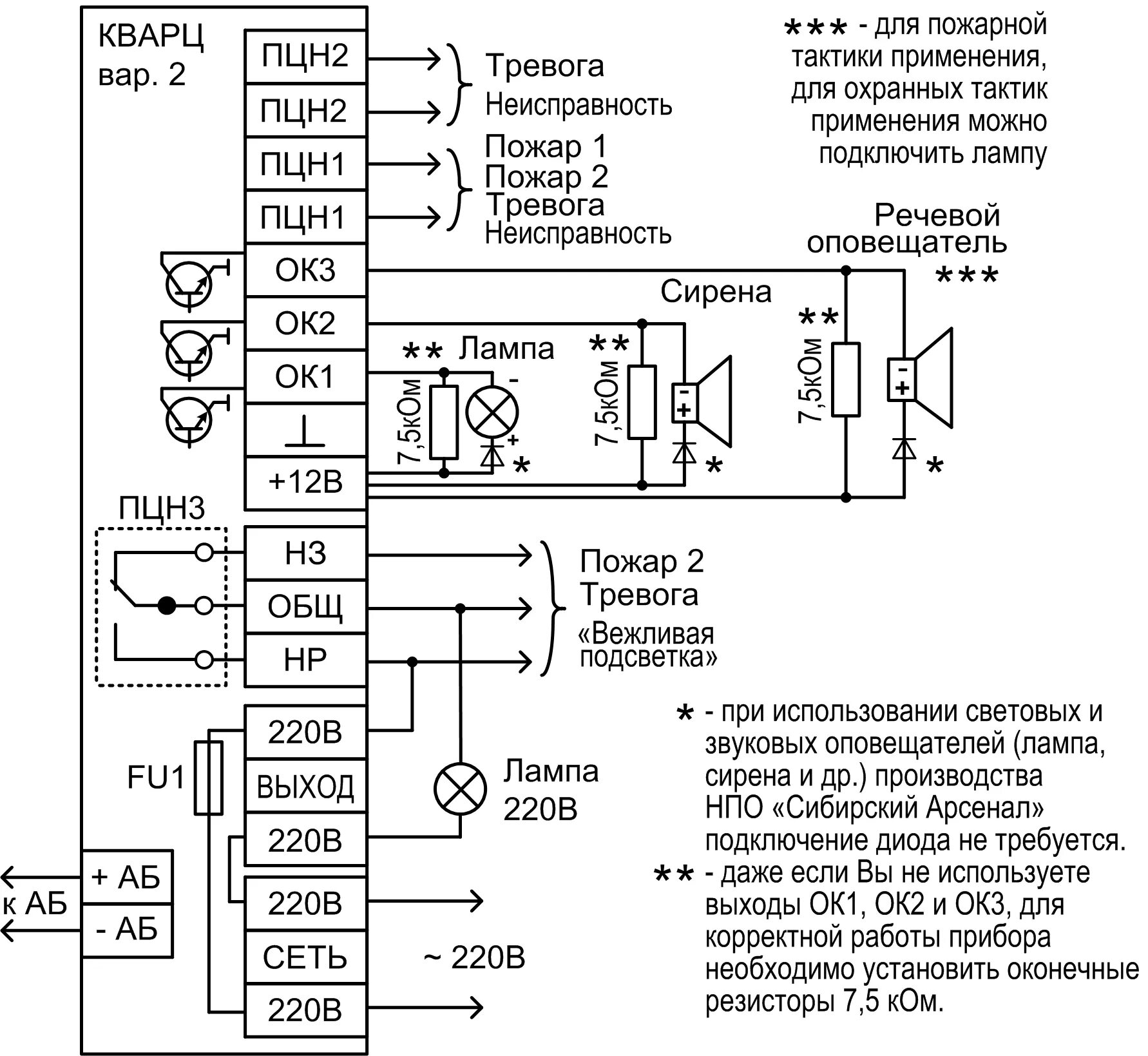 Пожарная сигнализация кварц схема подключения датчиков Кварц вариант 2 Сибирский Арсенал Прибор приемно-контрольный охранно-пожарный. К