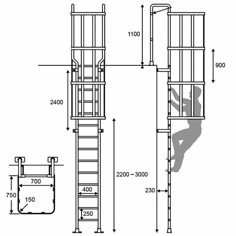 Пожарная вертикальная лестница п 1.2 чертеж Фасадные лестницы, лестницы для кровли купить в Харькове по цене производителя Б