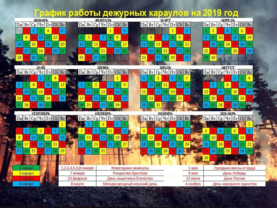 Пожарный календарь график на 2025 год Караулы мчс график