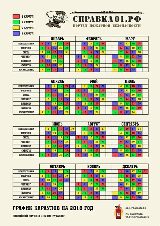 Пожарный календарь на 2025 год График дежурства караула