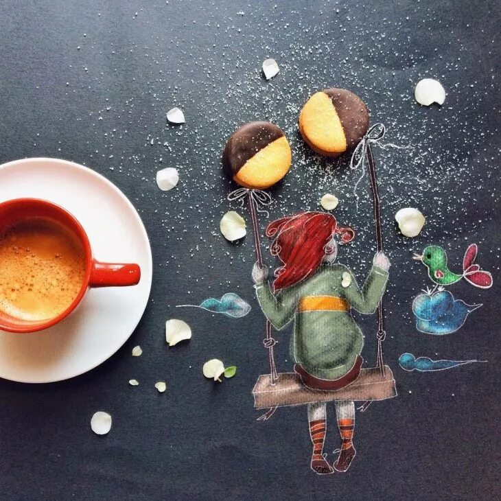 Пожелание доброго утра картинки необычные креативные Работы Cinzia Bolognesi Coffee art, Coffee drawing, Coffee cafe