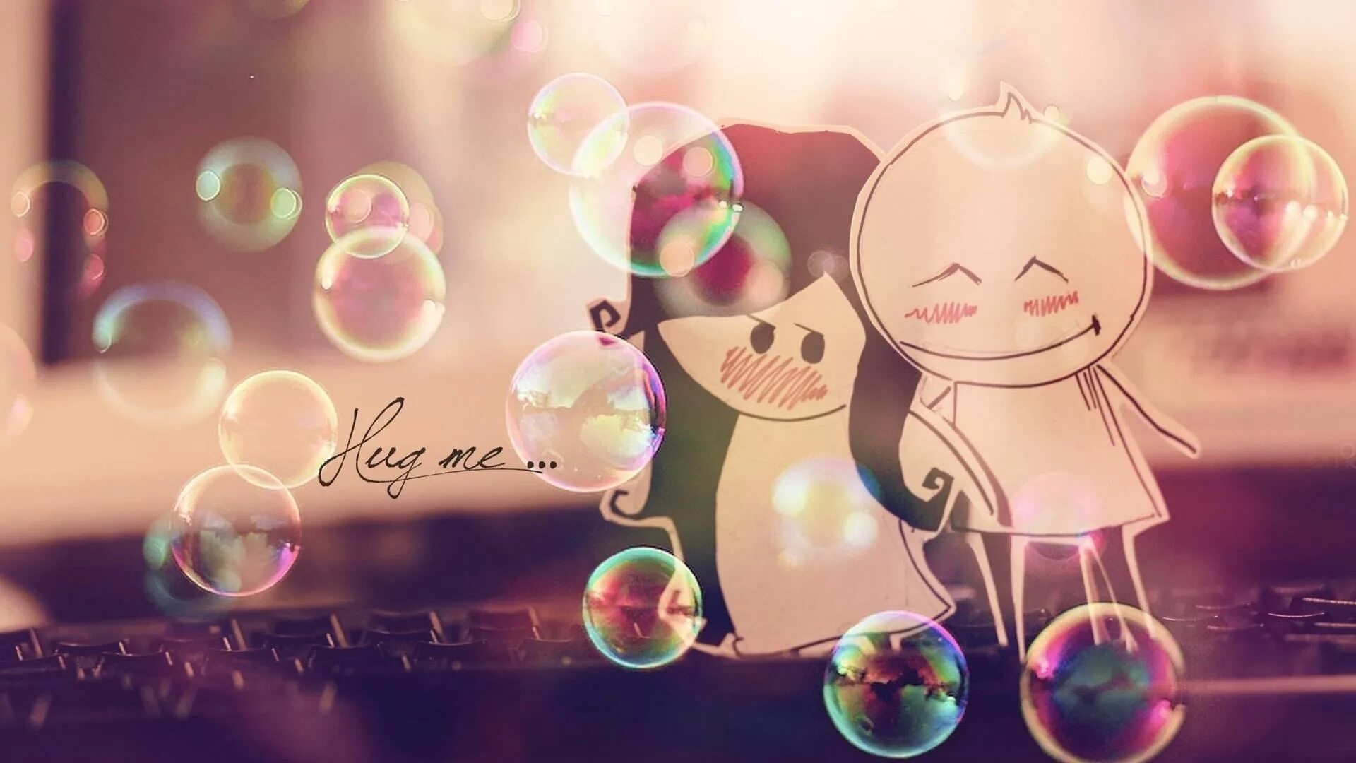 Позитивная милая картинка Wallpaper : 1920x1080 px, bokeh, bubbles, embrace, hug, love, mood, romance 1920