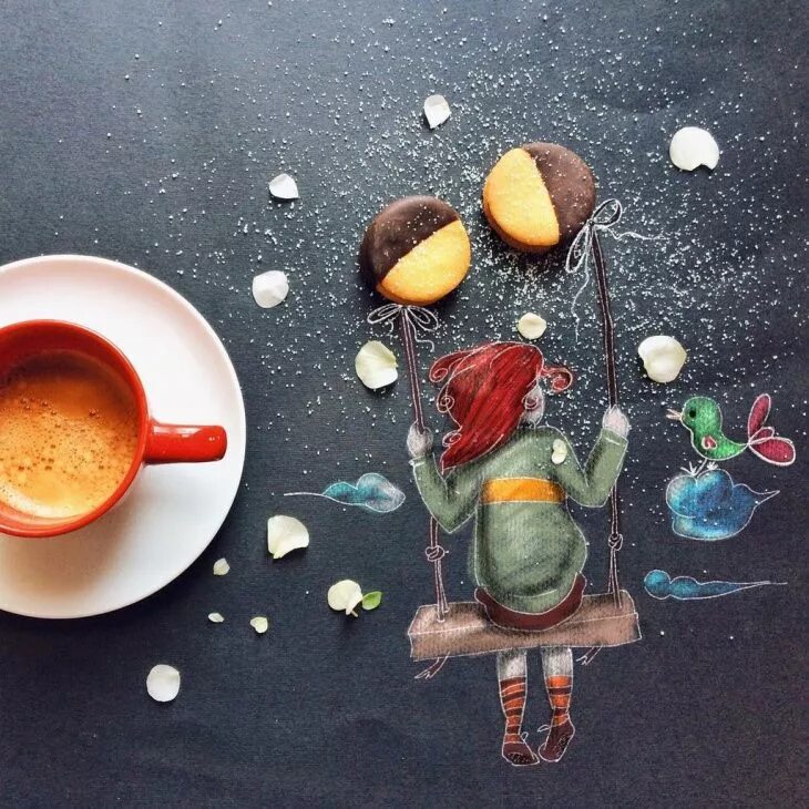 Позитивного утречка необычные картинки Работы Cinzia Bolognesi Coffee art, Coffee drawing, Coffee cafe