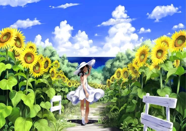 Позитивные картинки лета Pin by NAT on Картиночки Anime flower, Anime background, Anime scenery