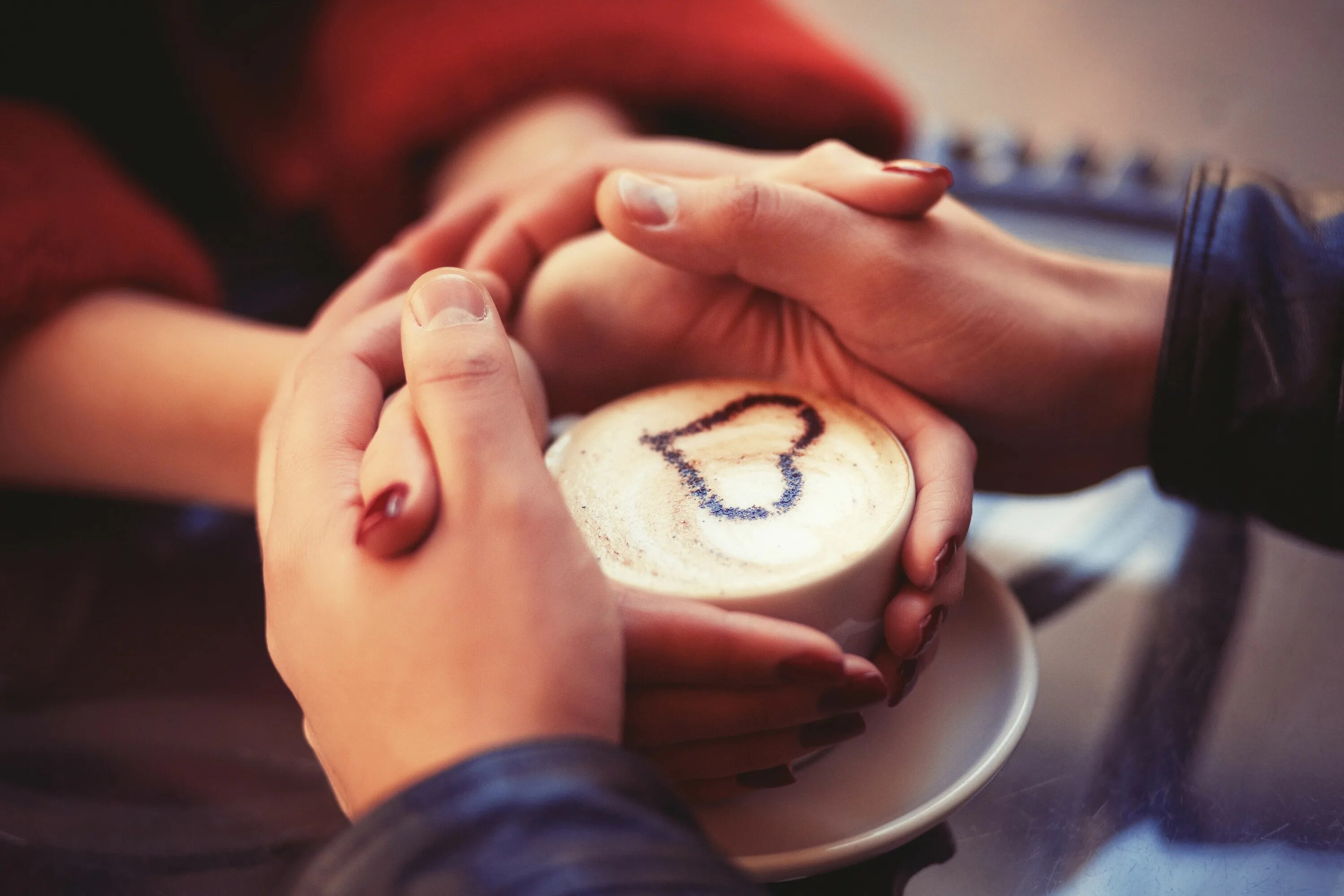 Позитивные картинки мужчине с нежностью Wallpaper : love, coffee, couple, holding hands, emotion, skin, head, romance, c