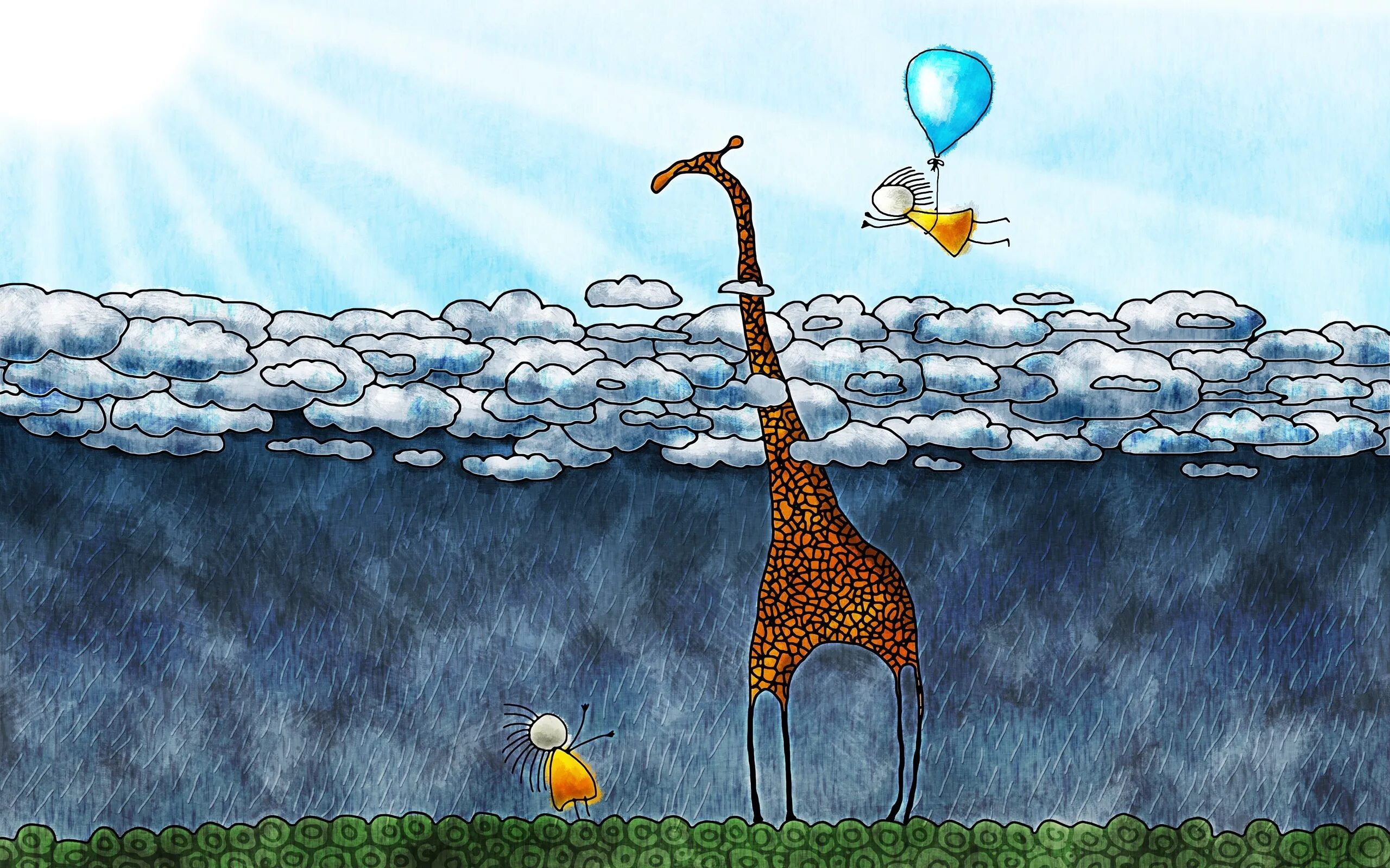 Позитивные картинки нарисованные Wallpaper : drawing, animals, children, nature, rain, artwork, clouds, giraffes,