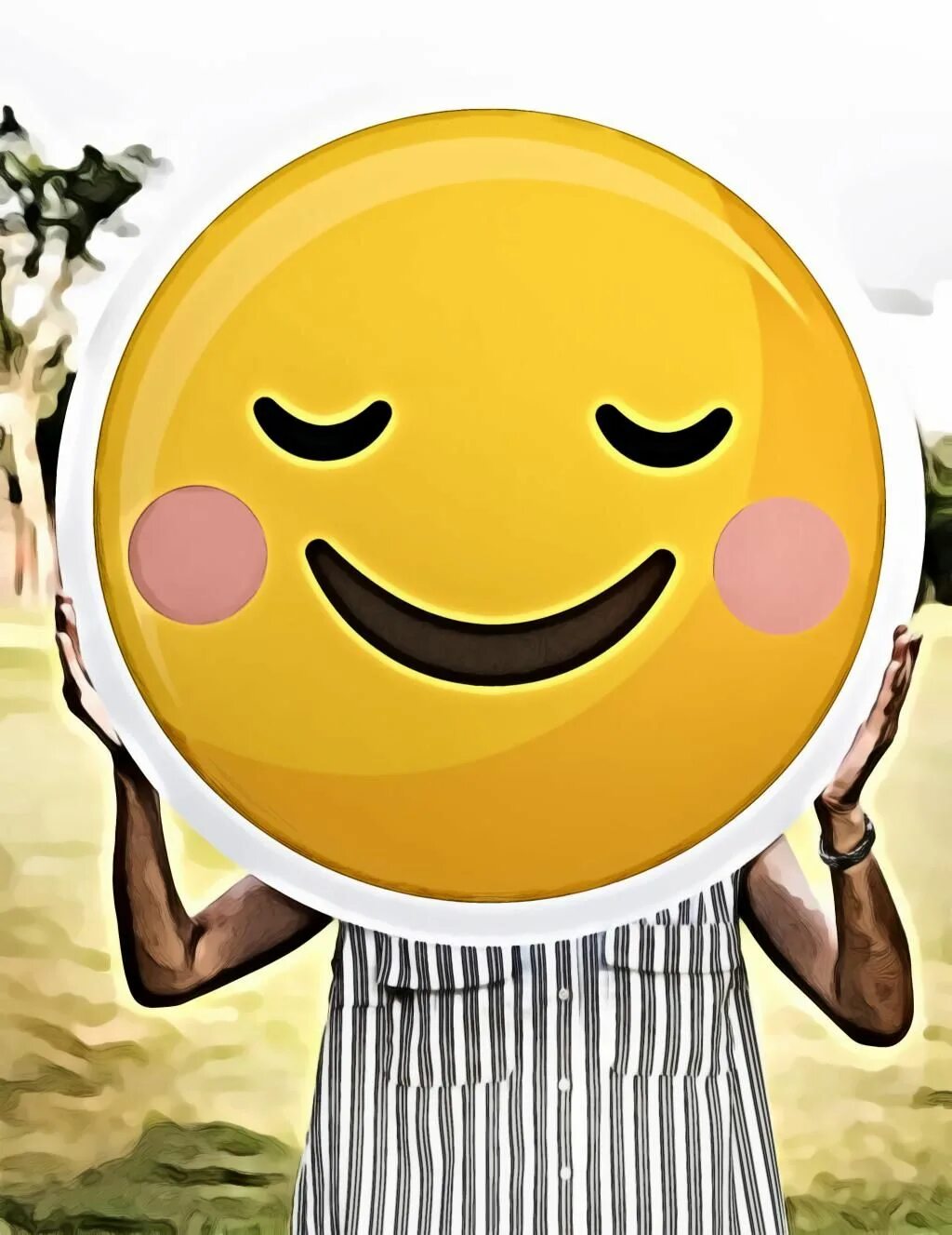 Позитивные жизнерадостные картинки Person Holding Round Smiling Emoji Board Photo