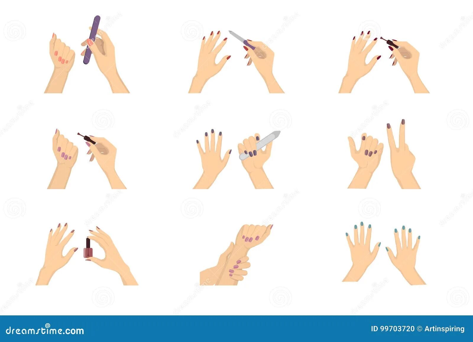 Позы рук для фото маникюра Manicure hands set. stock vector. Illustration of person - 99703720