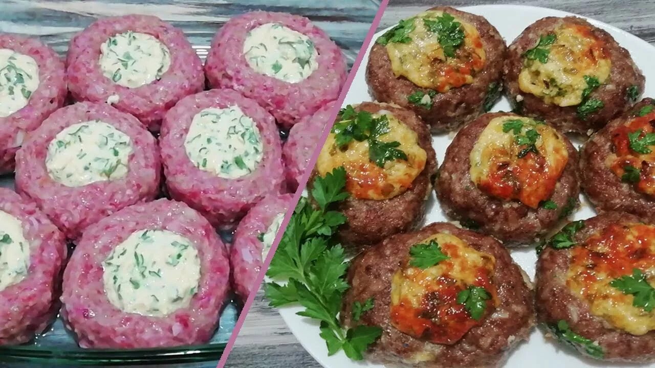 Пп рецепт с фаршем с фото Мясные гнезда из фарша с чесночно-сырной начинкой Вкуснее Котлет - YouTube