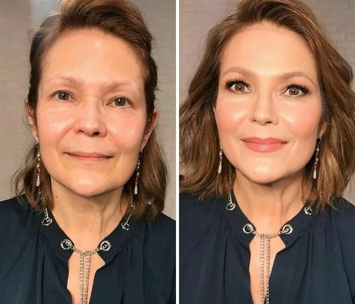 Правила макияжа после 40 лет Women-Before-After-Makeup-Lena-Motinova Makeup for older women, Tinted moisturiz