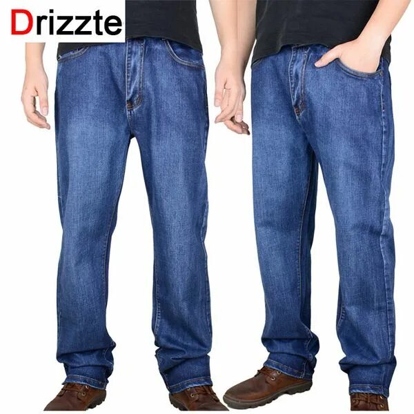 Правильная длина джинс у мужчин фото Drizzte High Waist Loose Straight Mens Stretch Blue Denim Jeans Brand Pants Plus