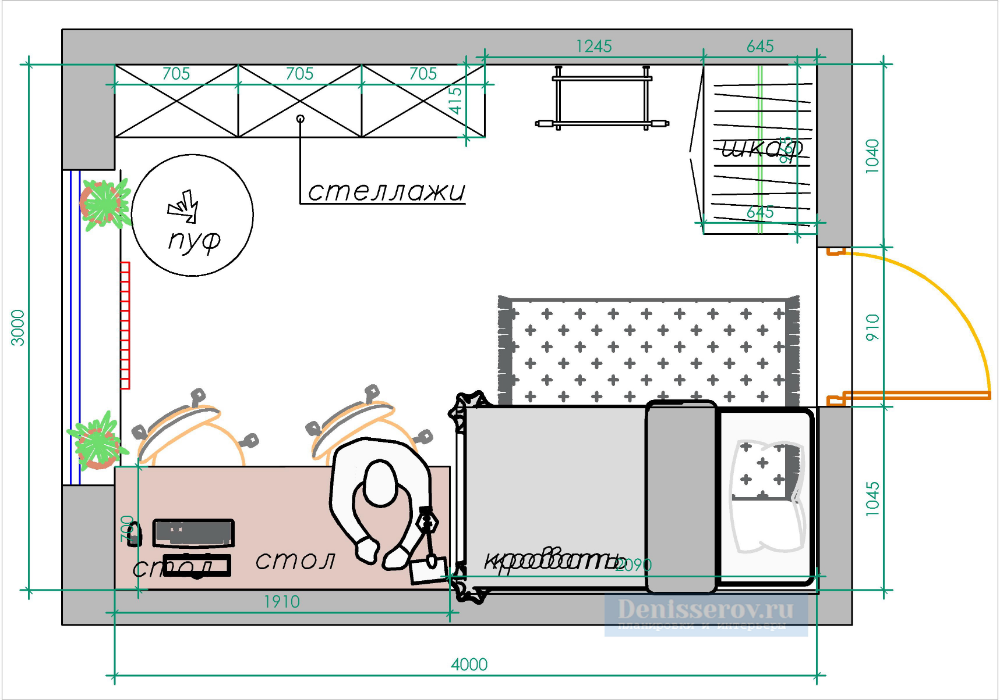 Правильная планировка детской комнаты Планировка детской комнаты 12 кв.м. для мальчика и девочки Студия Дениса Серова 