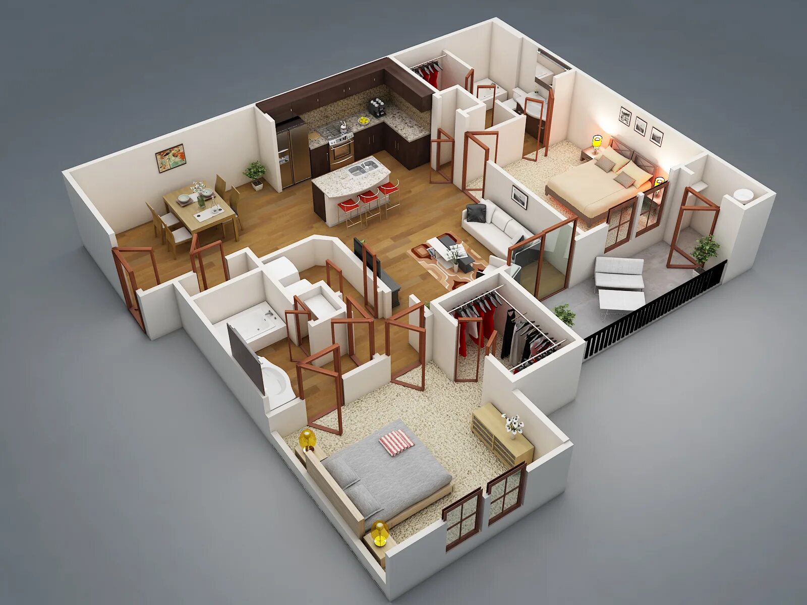 Правильная планировка дома 3d Floor plans on the basic of 2d blue print. :: Behance