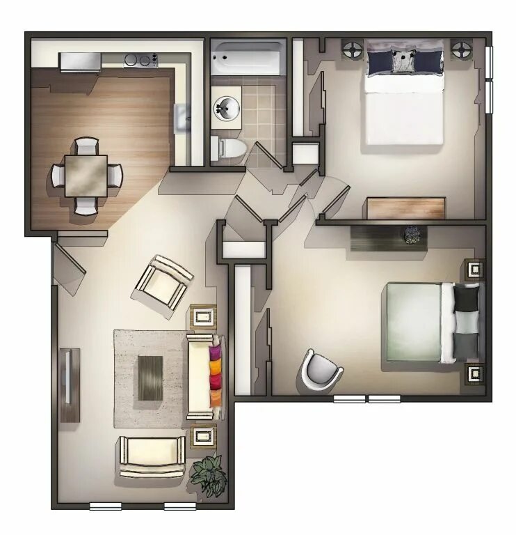 Правильная планировка квартиры Small Two Bedroom Apartment Floor ... Apartment bedroom design, House design, Ho