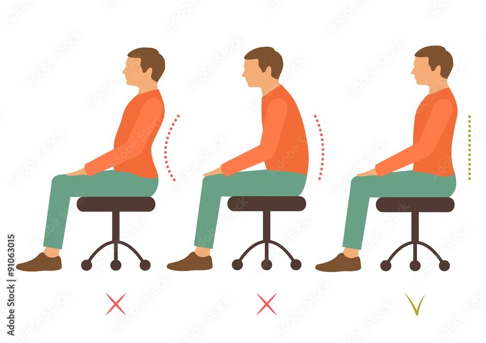 Правильная посадка фото correct back position, vector illustration right person posture Векторне зображе