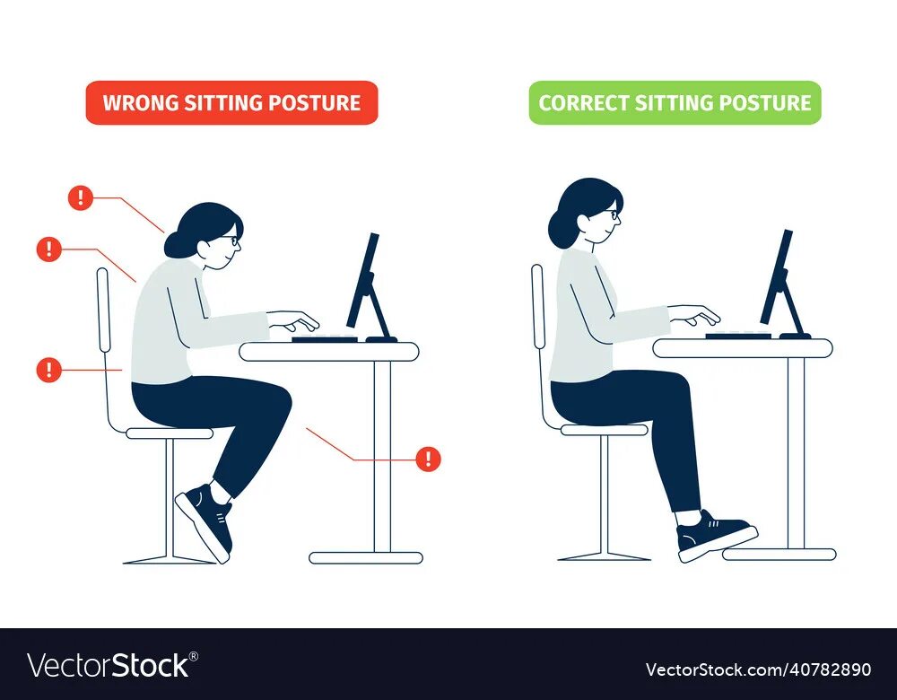 Правильная посадка фото Correct sitting desk business position right Vector Image