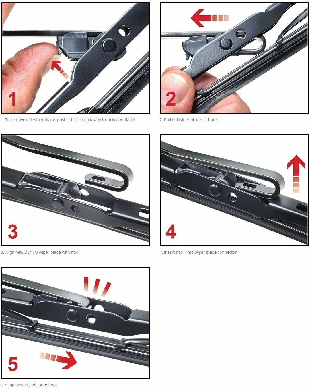 Правильная установка бескаркасных дворников фото Denso - Wiper Blades Installation Instructions