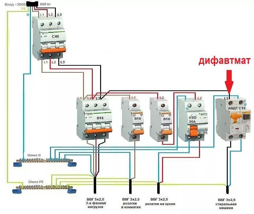 Правильное подключение диф Как подключить дифавтомат в щитке - Roleton.ru