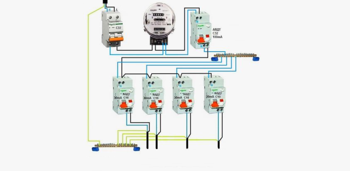 Правильное подключение дифавтомата Варианты подключения дифференциального автомата в однофазной сети Энергофиксик Д