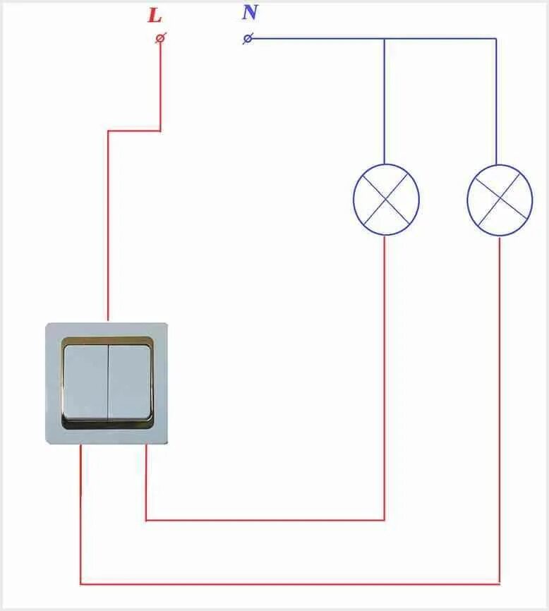 Правильное подключение двухклавишного выключателя на два светильника Как подключить выключатель с двумя клавишами схема - найдено 66 картинок