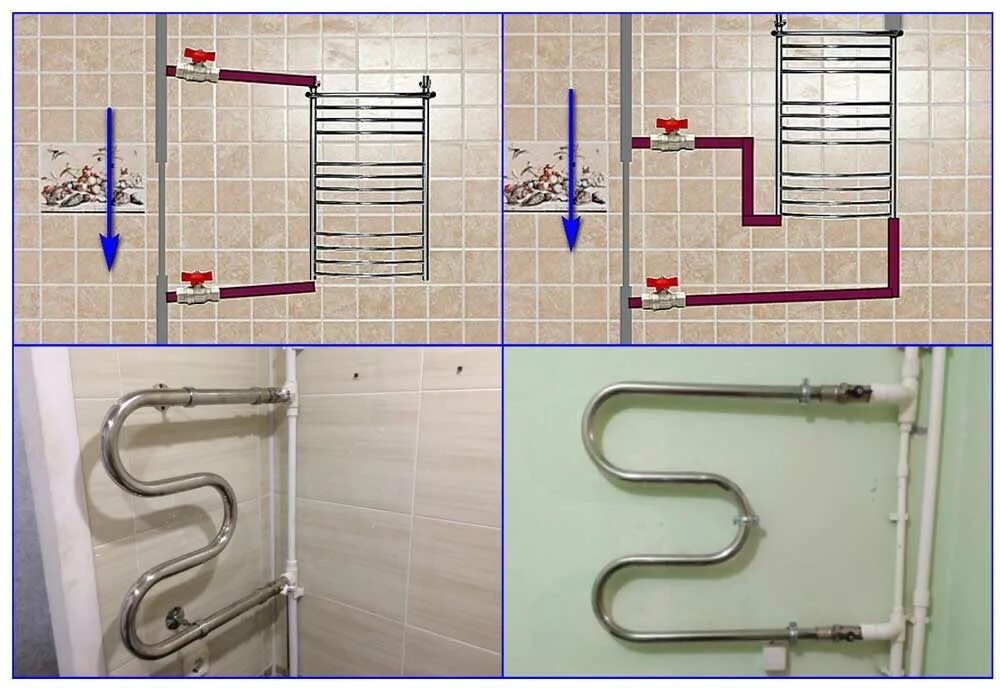 Правильное подключение полотенцесушителя в ванной с перемычкой Полотенцесушители в частном доме. варианты технических решений