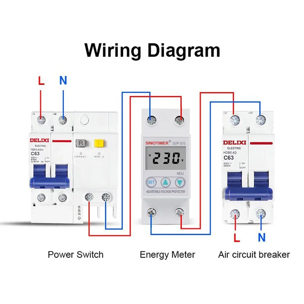Правильное подключение реле напряжения Защитный Автоматический выключатель для дома, HD, ЖК-дисплей, 40 А, 63 А, 80 А, 