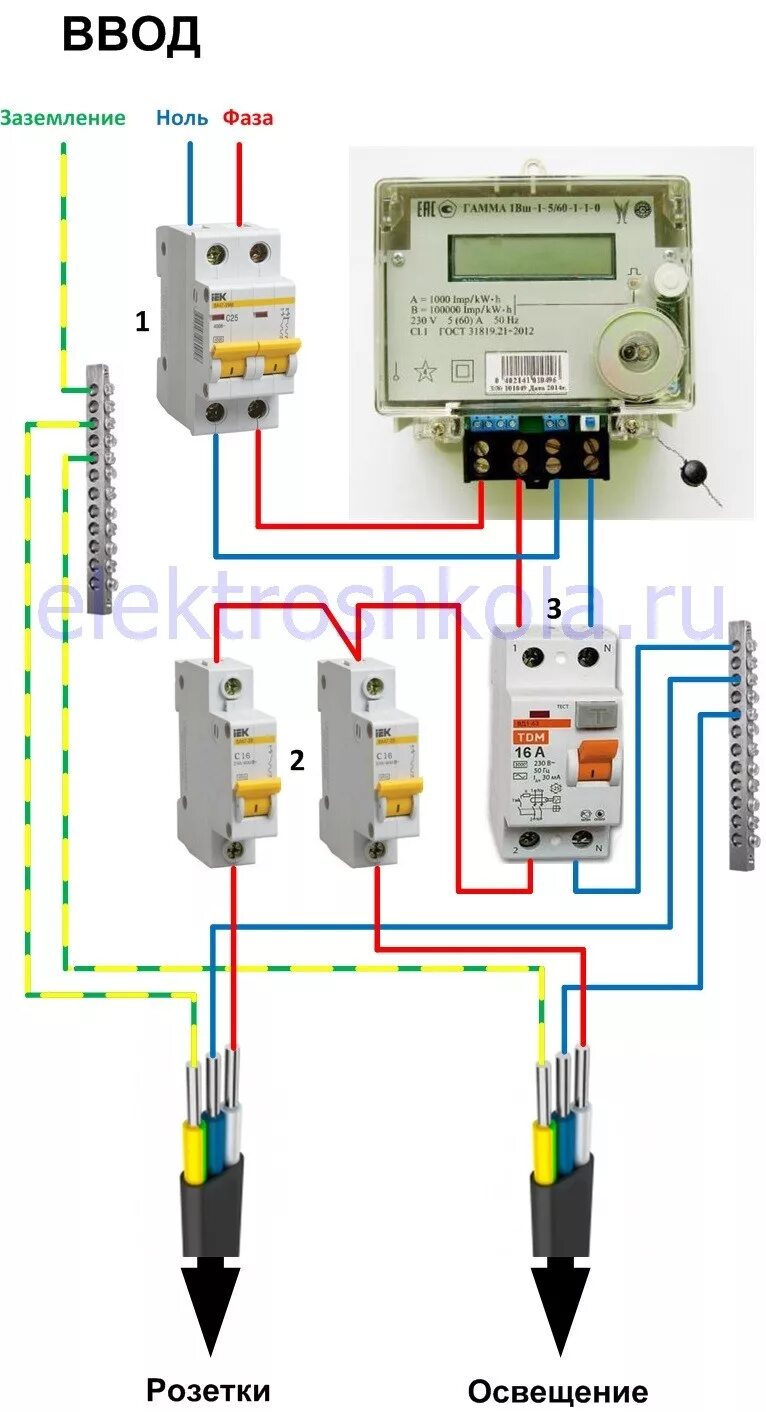 Правильное подключение счетчика электроэнергии и автоматов Схема включения однофазного счетчика HeatProf.ru