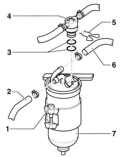 Правильное подключение топливного фильтра дизельного двигателя к9к Руководство по ремонту Audi A3 (Ауди А3) 1996+ г.в. 3.26 Замена топливного фильт