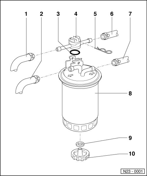 Правильное подключение топливного фильтра дизельного двигателя к9к Elsa online. ElsaWin. ElsaWeb. VW trucksPower unit5-cylinder diesel engine (dist