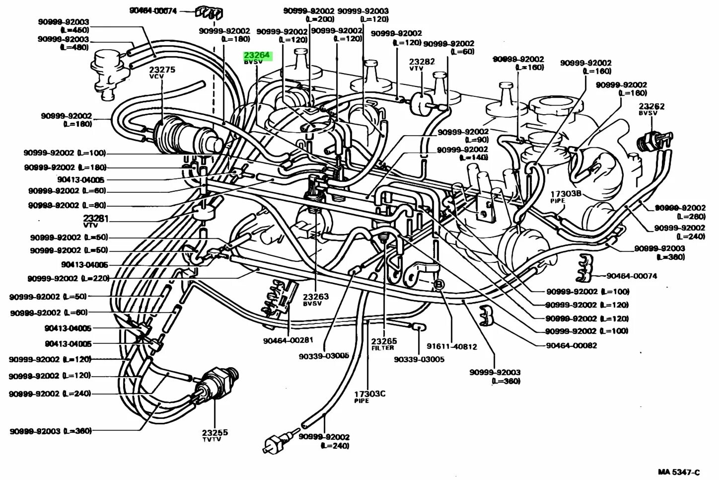 Правильное подключение вакуумных трубок Купить Toyota 2581024010 (25810-24010) Valve Assy, Bimetal;valve, Bimetal Vacuum