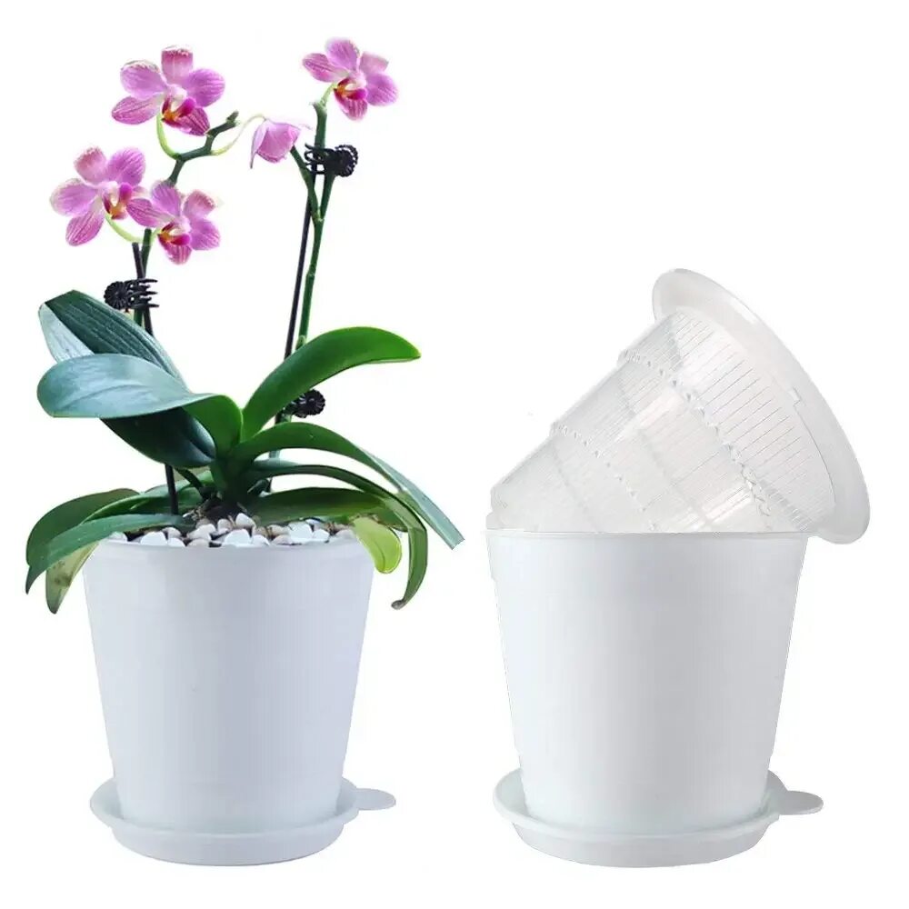 Правильный горшок для орхидеи фото Meshpot 4 Inches Slotted Clear Orchid Pot With Holes Plasitc Flower Pot Planter 